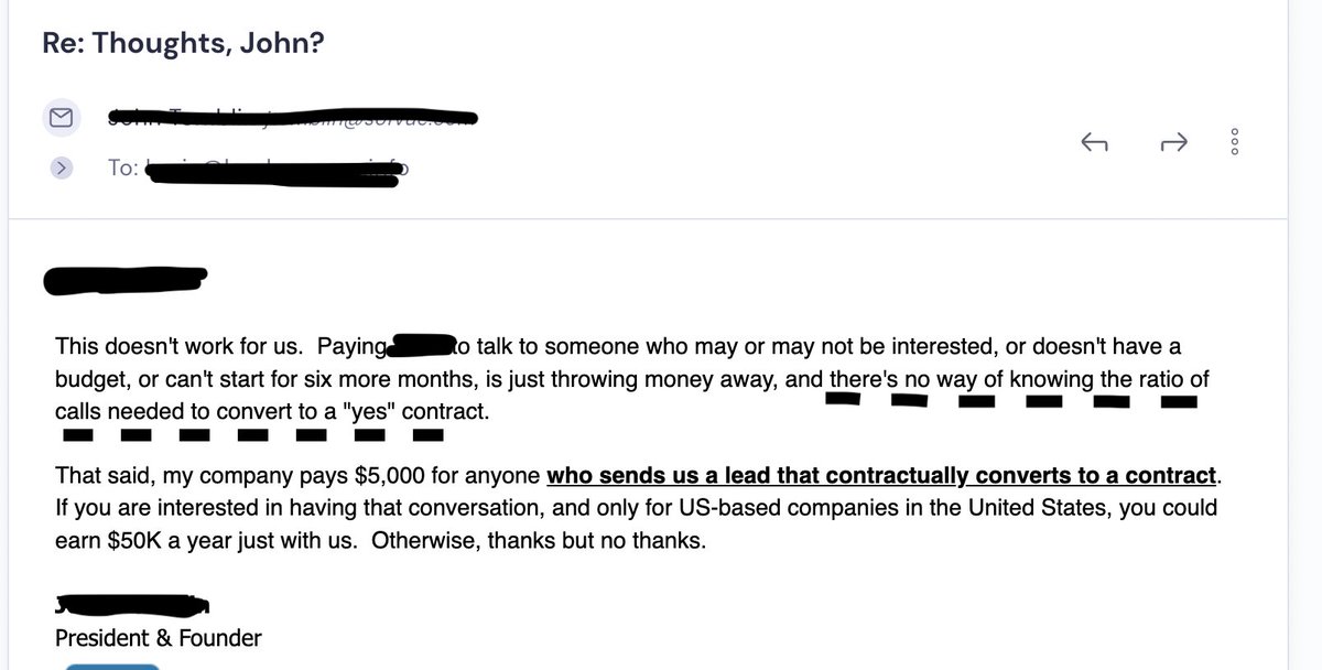 "there's no way of knowing the ratio of calls needed to convert to a 'yes' contract."

How do I tell the President &amp; Founder of a multimillion-dollar company about close rates