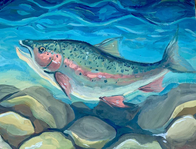 Painting for my roommate's bday :3 haven't used gouache since high school but this was v fun hehe 
