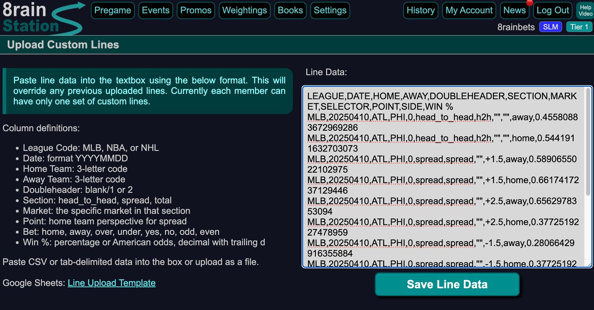 8rainbets's tweet photo. Are you an originator still living in the dark ages looking up plays with an odds screen? Save yourself time and use https://t.co/9a43Nn9Lb6's NEW Custom Line Upload and instantly see the best plays BASED ON YOUR LINES, either alone or in tandem with sharp books! https://t.co/HAZZ49D9MR