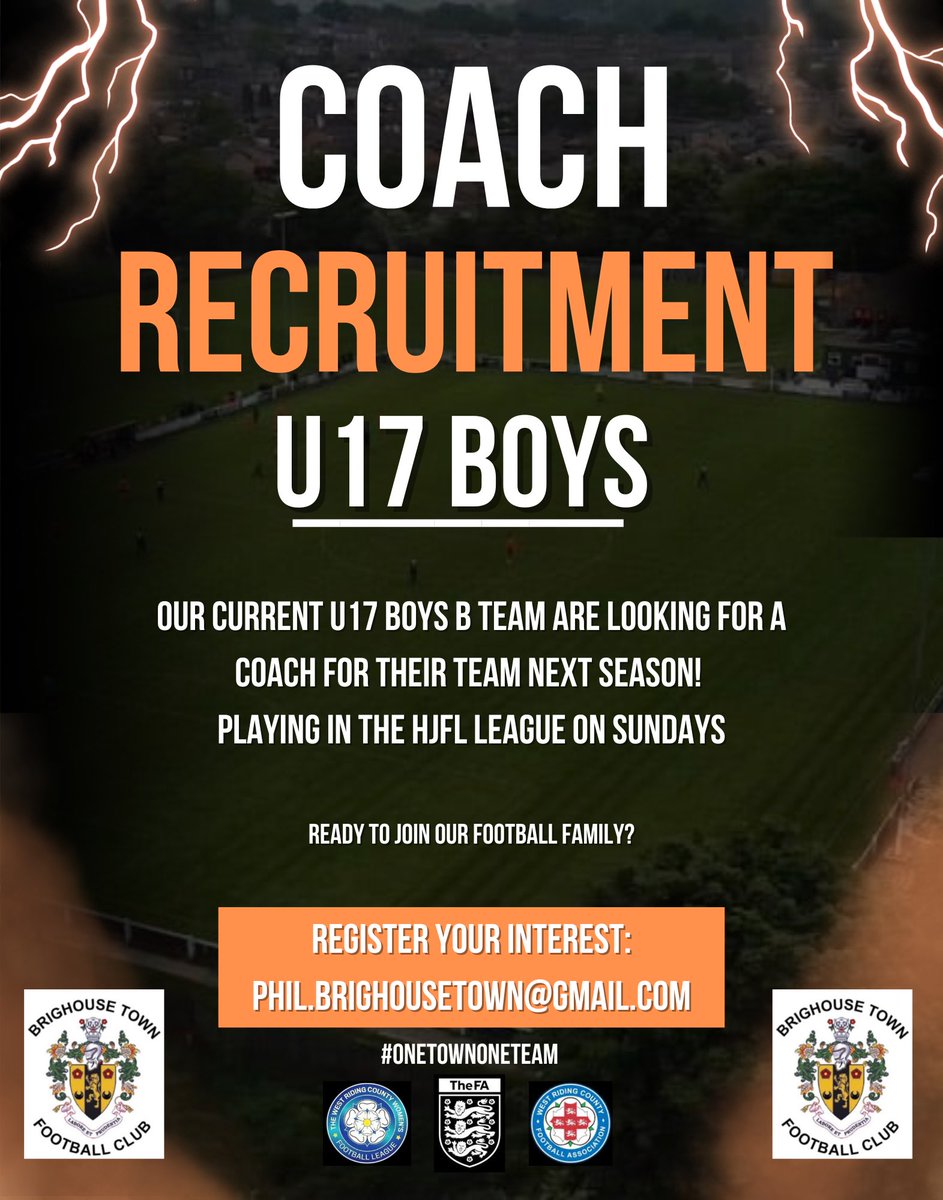 Are you passionate about football and looking to get involved in your local community? We’re looking for an enthusiastic and reliable coach to come join our family 🟠

If you’re interested, get in touch today with Phil.brighousetown@gmail.com