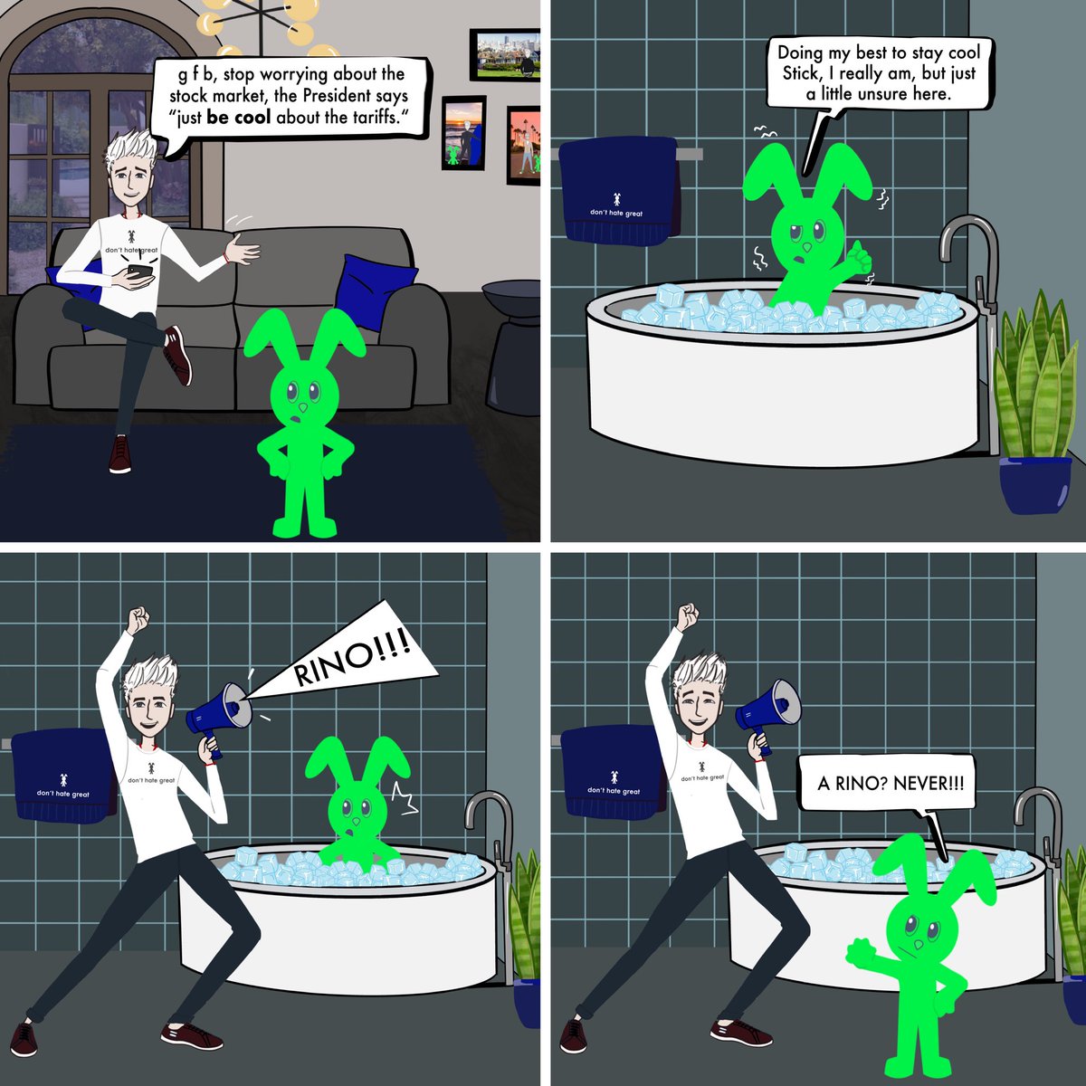 BE COOL! 
Just be cool… unless someone calls you a #RINO . 😂🇺🇸 

<a href="/POTUS/">President Donald J. Trump</a> <a href="/DonaldTrump/">Donald J. Trump</a> 

#donthategreat
#TheStickChronicles #gfb #Comics #Comic #MAGA #DonaldTrump #Trump #TrumpTariffs #Tariffs #USA #Trump2025 
#StockMarket