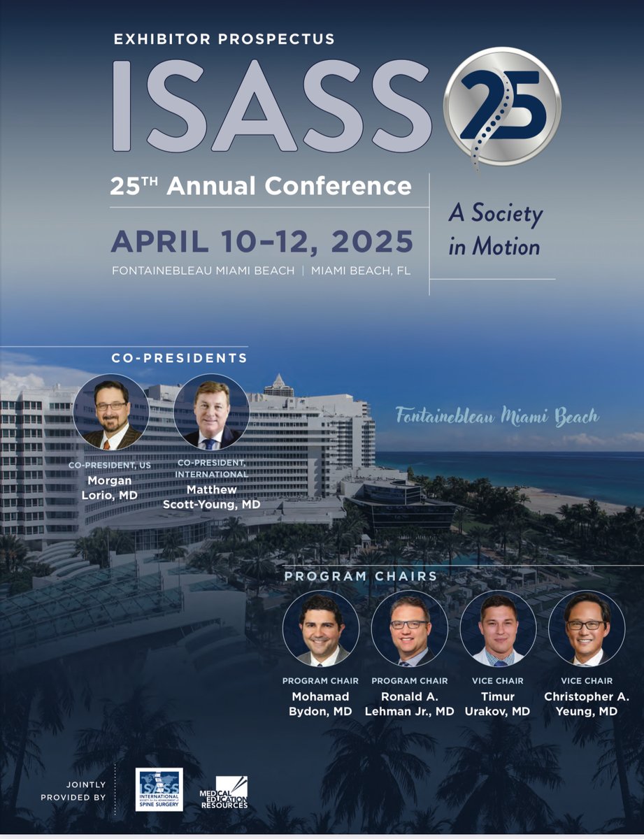 MohamadBydon's tweet photo. The International Society for the Advancement of Spine Surgery is holding its 25th Annual Conference. Congrats to Co-Presidents Dr. Lorio and Dr. Scott-Young. A Society in Motion. #ISASS #MotionPreservation https://t.co/3GJs09xFpx