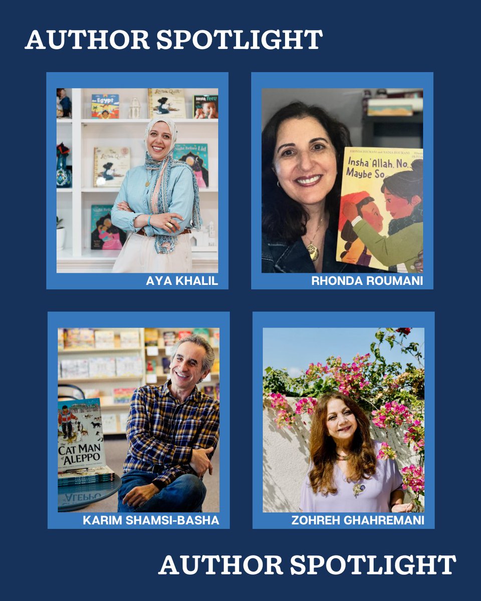 April is Arab American Heritage Month, and we want to spotlight some Arab authors who are telling wonderful stories. 🌟🤗
📚 Aya Khalil <a href="/ayawrites/">Aya Khalil</a> 
📚 Rhonda Roumani 
📚 Karim Shamsi-Basha <a href="/Karim_S_Basha/">Karim Shamsi-Basha</a>
📚 Zohreh Ghahremani <a href="/SkyOfRedPoppies/">Zohreh Ghahremani</a>

#ArabAmericanHeritageMonth #Authors