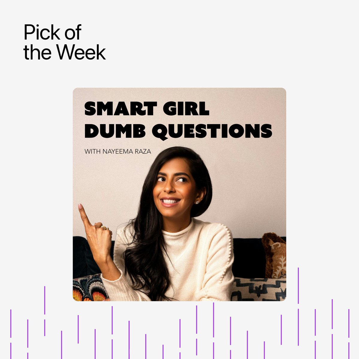 Apple Podcasts (@applepodcasts) on Twitter photo Our pick of the week is a curiosity party, and you’re invited. 🎉
On Smart Girl Dumb Questions, host <a href="/nayeema/">Nayeema Raza</a> sits down with thinkers like <a href="/mcuban/">Mark Cuban</a>, <a href="/neiltyson/">Neil deGrasse Tyson</a>, & <a href="/cleoabram/">Cleo Abram</a> to ask simple questions that reveal deeper truths.
apple.co/SGDQPod Our pick of the week is a curiosity party, and you’re invited. 🎉
On Smart Girl Dumb Questions, host <a href="/nayeema/">Nayeema Raza</a> sits down with thinkers like <a href="/mcuban/">Mark Cuban</a>, <a href="/neiltyson/">Neil deGrasse Tyson</a>, & <a href="/cleoabram/">Cleo Abram</a> to ask simple questions that reveal deeper truths.
apple.co/SGDQPod
