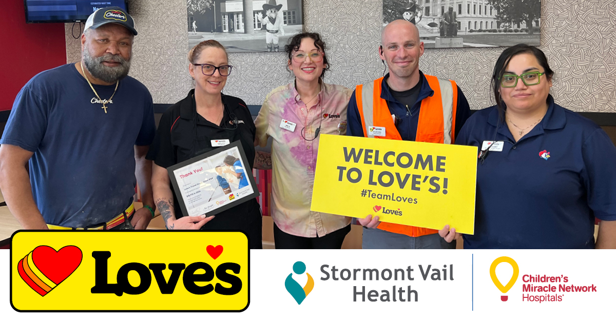 StormontVail's tweet photo. In 2024, the Topeka Love’s store raised $18,912 for @CMNHospitals at Stormont Vail. Thanks to Love's for their creativity and hard work to raise funds to support life-saving healthcare services for local kids. Read more: https://t.co/9gVjjoqSHU #TeamLoves #ChangeKidsHealth https://t.co/bqiO3W1P1I
