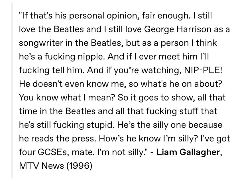 george harrison beefing with liam gallagher was ridiculously funny for no reason