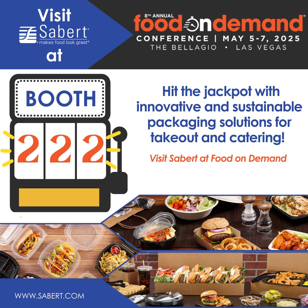 Feeling lucky? Save the date for #FODC2025 and hit the jackpot with Sabert at Booth #222. We'll have  the latest innovative and sustainable food packaging solutions to help you meet consumer dining demands for today and tomorrow.