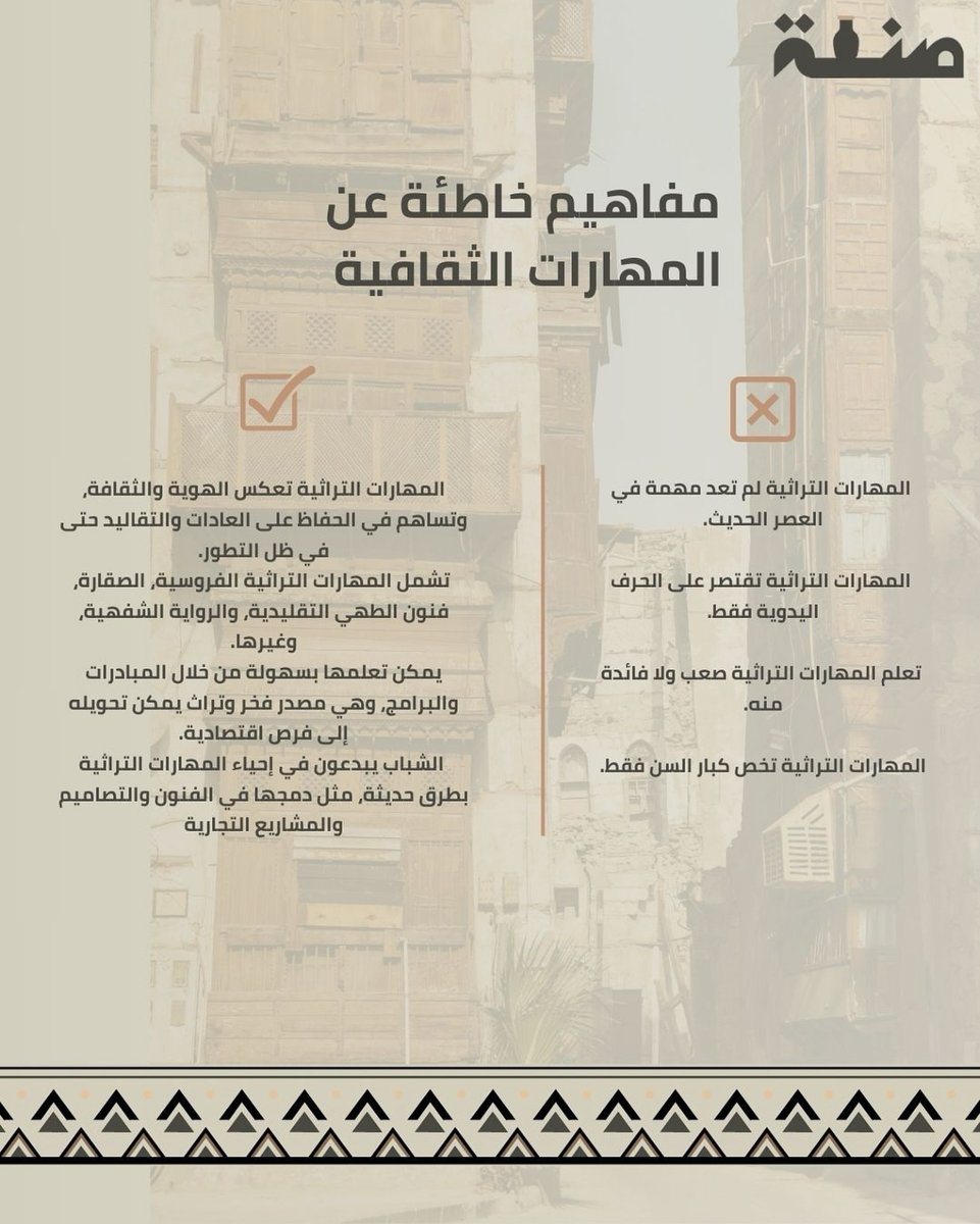 san3a_0's tweet photo. مفاهيم خاطئة عن المهارات الثقافية ❌
المهارات ا��ثقافية ليست مجرد موروث قديم، بل حية ومتطورة تواكب العصر. اكتشف كيف تعزز هويتنا وتلهمنا للإبداع💫. https://t.co/0AfGCjsP8j