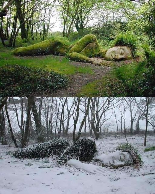 11. The Mud Maid (1997, Cornwall, UK)

She sleeps under moss and time. Nature slowly reclaims her.