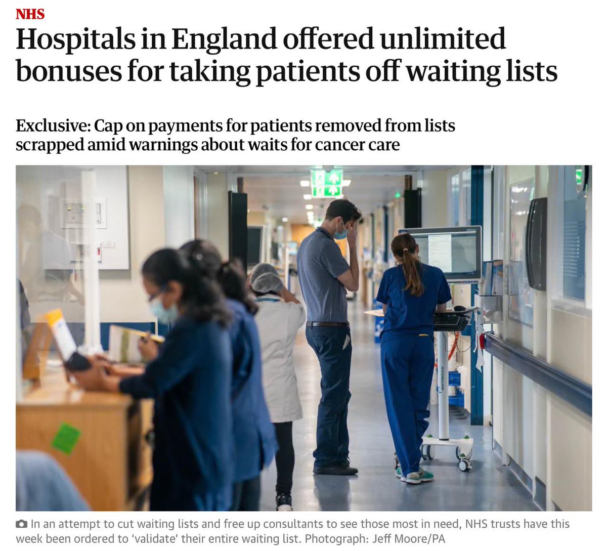 doctor_oxford's tweet photo. Yes, this Labour govt is financially incentivising NHS hospitals (with huge deficits) to cut patient care & game waiting lists.
No-one can possibly pretend that giving unlimited financial bonuses to hospitals to remove patients from lists isn't fraught with risk. 😔 https://t.co/MErQJpsT7U
