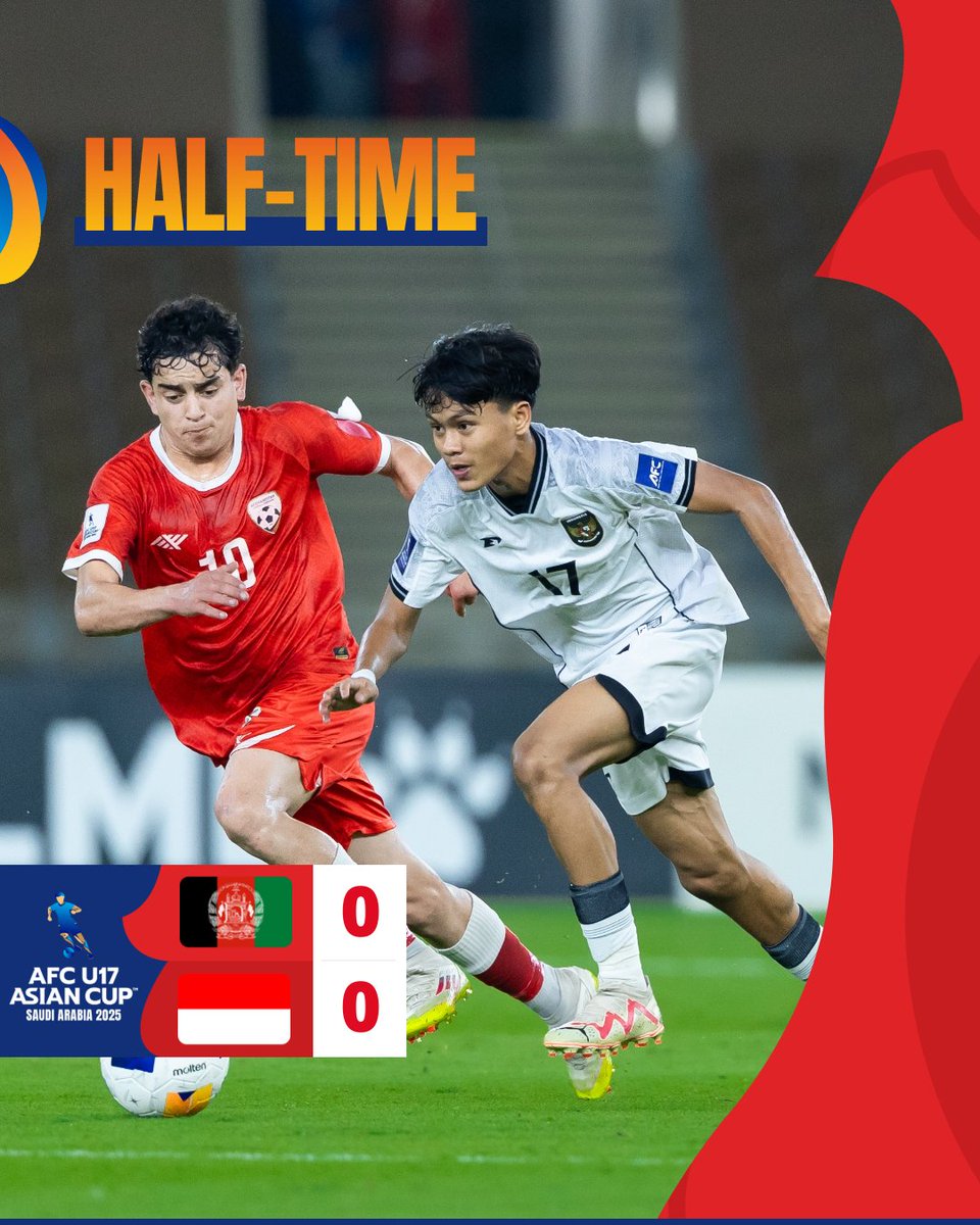 afcasiancup's tweet photo. 𝗛𝗧 | 🇦🇫 Afghanistan 0️⃣-0️⃣ Indonesia 🇮🇩
No goals in the first 45 minutes 🤝
Will we see a winner in the second half? ⚽️
Watch 𝙇𝙄𝙑𝙀: https://t.co/OlrR8BXf8H
#AFCU17 | #AFGvIDN https://t.co/fX2KyCvEJU