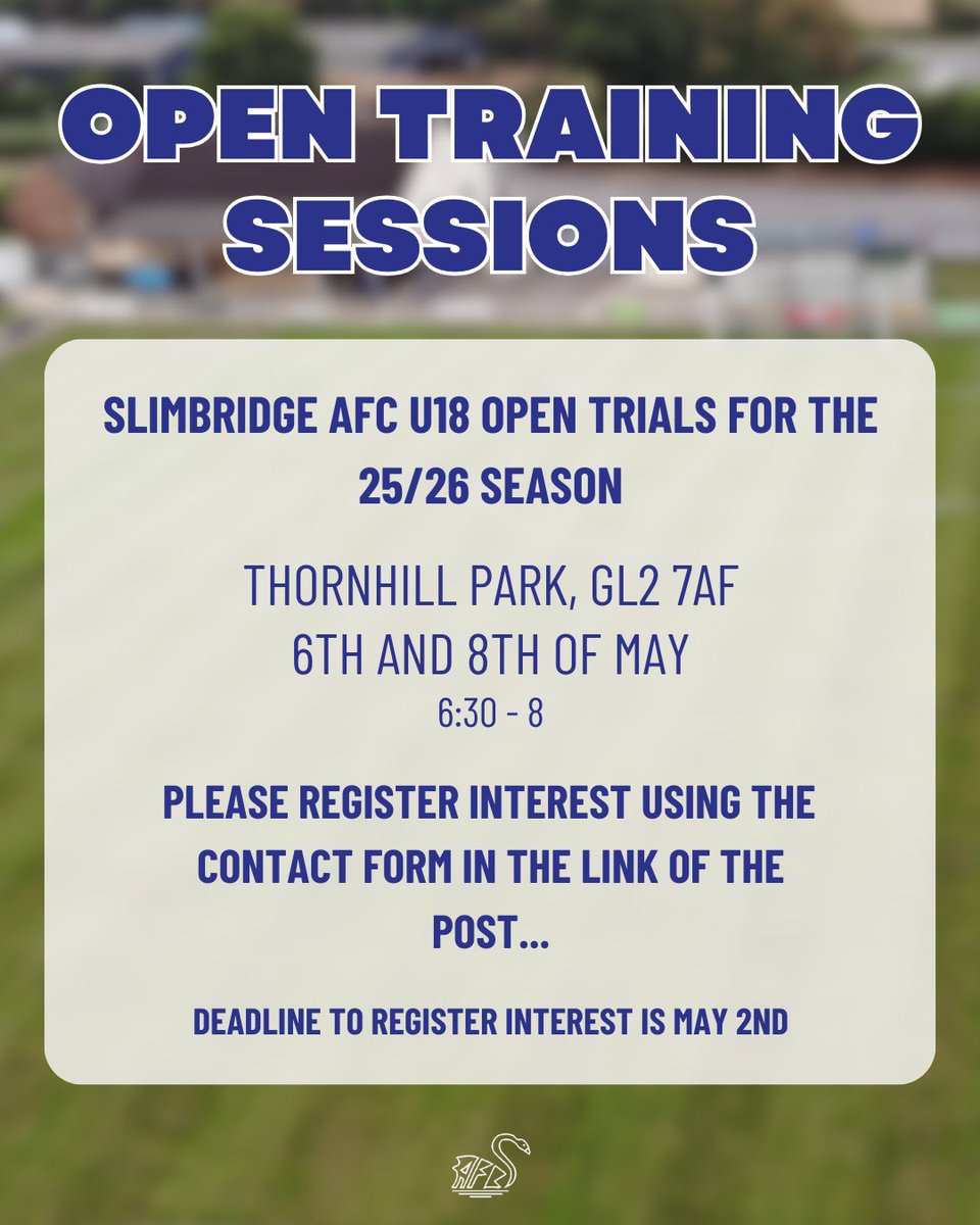 Another reminder of the Slimbridge 18s upcoming trials ahead of the 2025/26 season. ‼️

Register your interest using the form below:

docs.google.com/forms/d/e/1FAI…

#glos #glosfootball #slimbridge