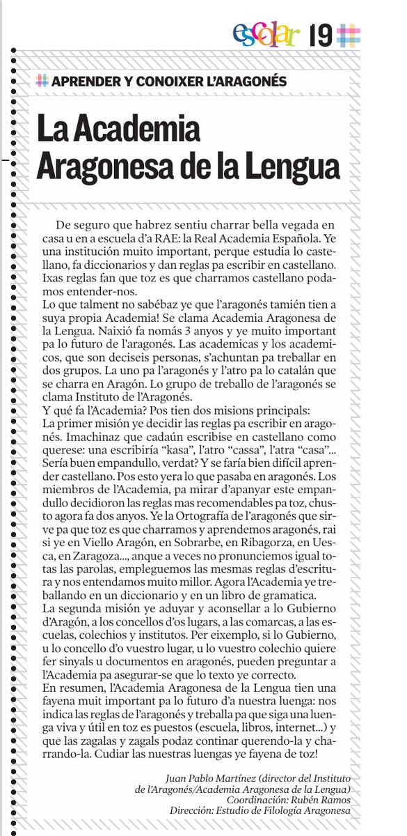 Juan Pablo Martínez (@jpmartinez_) on Twitter photo L'Academia Aragonesa de la Lengua <a href="/AAL_Academia/">Academia Aragonesa de la Lengua</a>, en Heraldo Escolar. L'Academia Aragonesa de la Lengua <a href="/AAL_Academia/">Academia Aragonesa de la Lengua</a>, en Heraldo Escolar.