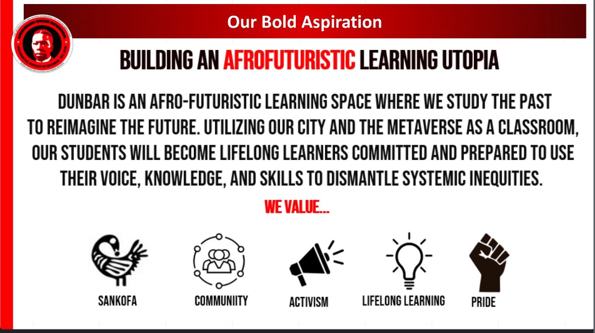 DialloTalibDHS's tweet photo. Our latest Lunch &amp; Learn was on Critical Literacy for Exceptional Students. 

Designing from the margins allows our school community to be hyper focused on its most pressing challenges. 

A critical component of our Afrofuturist paradigm.

#Sankofa 
#Since1870
#Afrofuturism https://t.co/joByiFkkHg