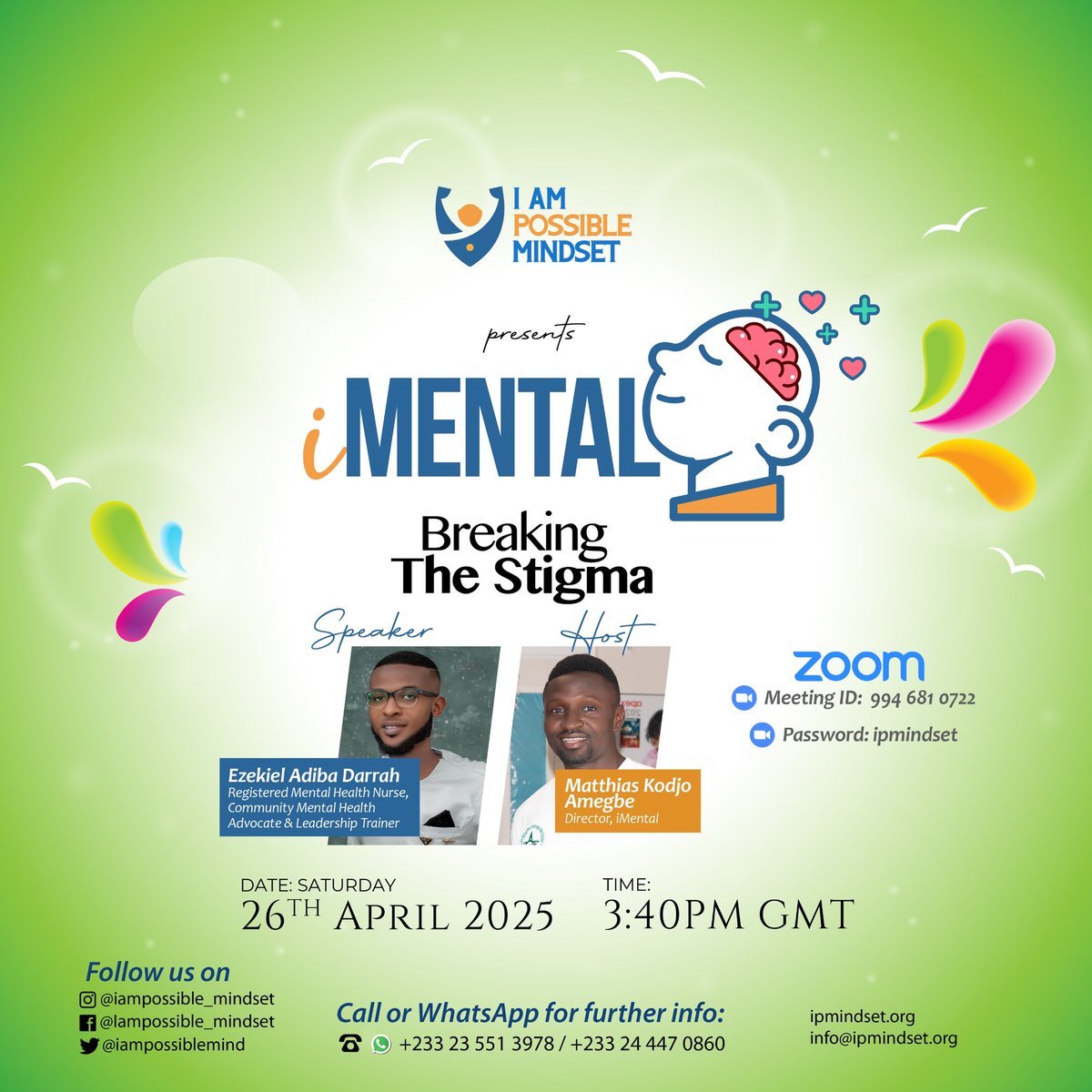 iampossiblemind's tweet photo. Join us on April 26 | 3:40 PM GMT
Live on Zoom + Facebook
Let’s talk mental health. Let’s break the stigma.
You are not alone.
#iMental #BreakTheStigma #MentalHealthAwareness https://t.co/rsDYf4apuE