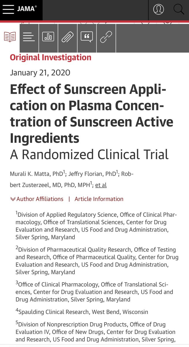 IfyAniebo's tweet photo. Still on the use of sunscreen.

Does your sunscreen contain ingredients such as oxybenzone, octinoxate, octisalate, octocrylene, homosalate or  avobenzone? 

These have been shown to be harmful to human health and are all systemically absorbed into the body after use according to studies published by the FDA. 

These studies also reported that the ingredients could be detected on the skin and in the blood weeks after they had last been used. Other studies have reported sunscreen ingredients were detected in breast milk, urine and blood plasma samples.

Titanium dioxide and zinc oxide containing sunscreens are considered to be safe.