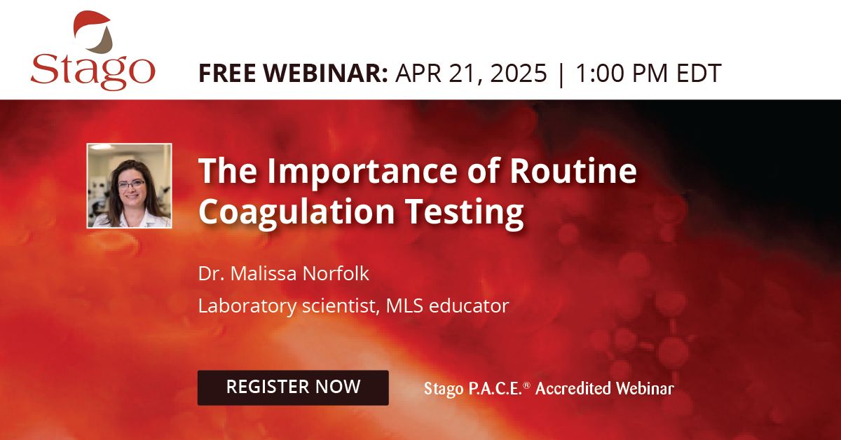 Labroots Cancer Research (@cancer_lr) on Twitter photo Understand the impact of routine coagulation assays! Join <a href="/Stago_Official/">Stago_Official</a> free webinar on April 21 to explore PT, APTT, fibrinogen testing & their role in patient care.
🎓 Earn CE credits! Register now: buff.ly/xE6SJ6W
#hemostasis #laboratoryscience #coagulation Understand the impact of routine coagulation assays! Join <a href="/Stago_Official/">Stago_Official</a> free webinar on April 21 to explore PT, APTT, fibrinogen testing & their role in patient care.
🎓 Earn CE credits! Register now: buff.ly/xE6SJ6W
#hemostasis #laboratoryscience #coagulation