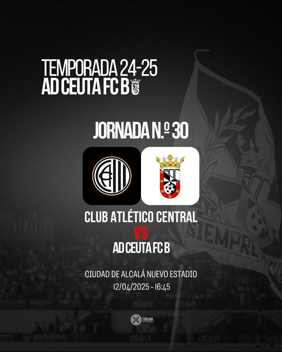 ¡Próximo partido! ⚔️ 

Jornada N.º 30
🆚 <a href="/ClubAtlCentral/">Club Atlético Central</a> 
🗓 Sábado 12-04
⏰ 16:45
🏟 Ciudad de Alcalá Nuevo Estadio 

¡Vamos Ceuta B! 💪

#SiempreADCeutaFC ⚪️⚫️