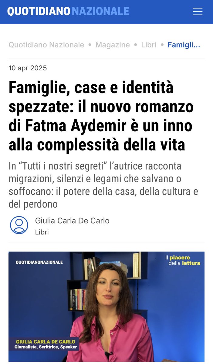 Articolo e video intervista a FATMA AYDEMIR per Quotidiano Nazionale #fatmaaydemir #quotidianonazionale #libri <a href="/FaziEditore/">Fazi Editore</a> 

quotidiano.net/magazine/libri…
