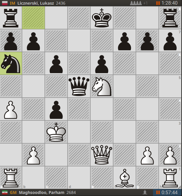 The piece-sac line in the Slav is rarely seen these days but is now on the board in Parham vs Licznerski on board 1. Parham played here 15.Qe3!? instead of 17.Nxc4 which everybody plays. Judging by the time used it was not preparation! #Chess #ReykjavikOpen