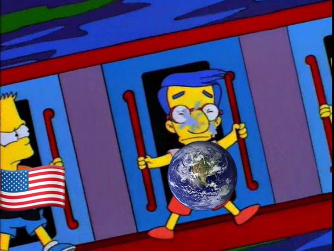 SoySimpsonito's tweet image. El mundo en medio de la guerra comercial entre EE.UU. y China:

"Mira China, ahí te va un arancel" 💦