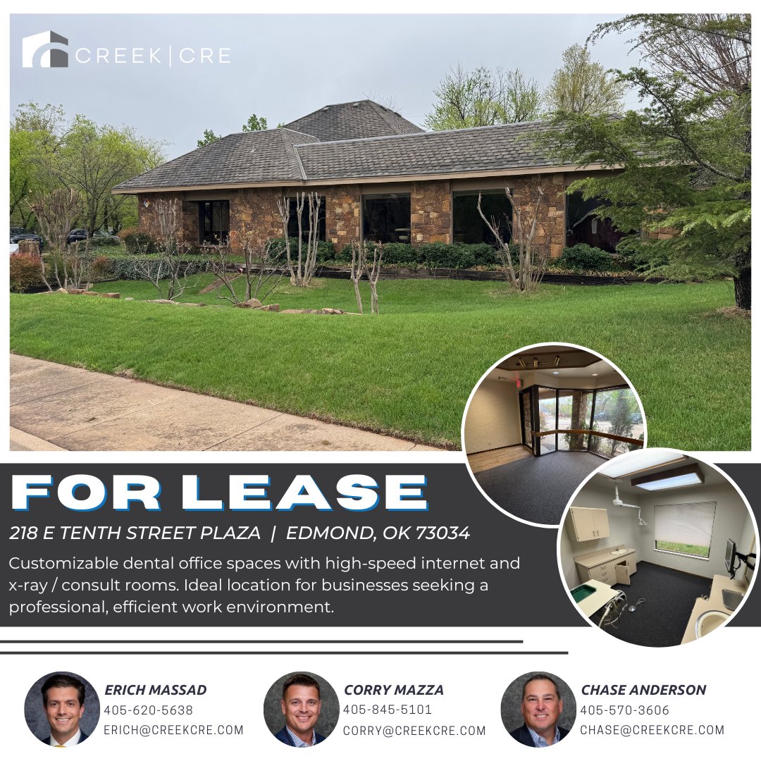 CreekPEOKC's tweet photo. •$19.00 PSF NNN
•Second generation dental space
•4/5 operatory rooms

#creekcre #creekcrehealthcare #commercialrealestate #dentalspaceforlease #edmondforlease https://t.co/iZJgMW938e