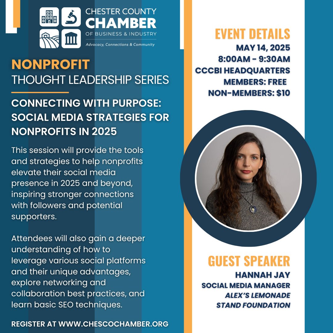 📣Calling All Nonprofits!📣

Connecting with Purpose: Social Media Strategies for Nonprofits in 2025, will teach effective strategies for social media management with a focus on nonprofit organizations.

Click the link below to register today!
business.chescochamber.org/event-calendar…