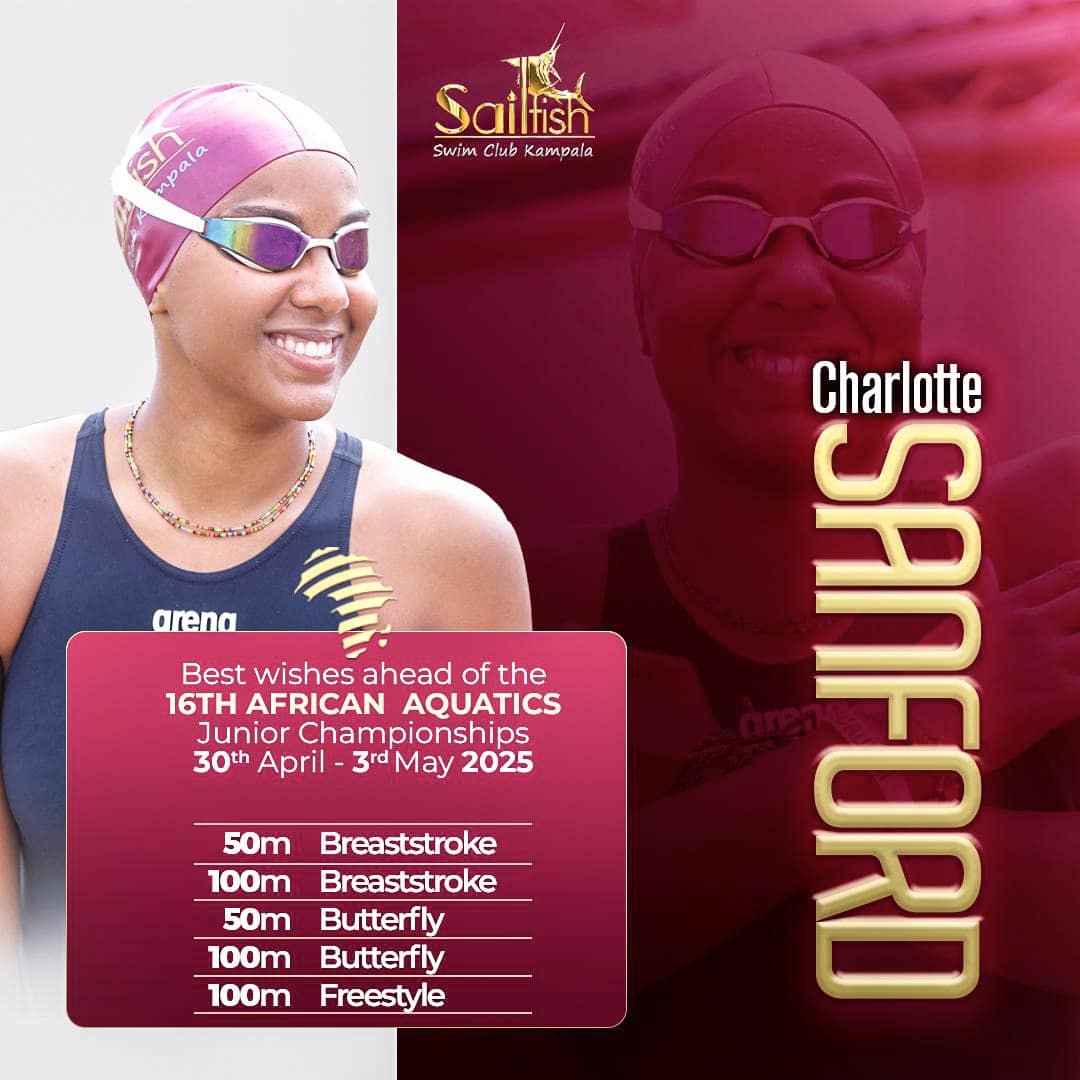 Congratulations to *`Charlotte Sanford`* on her selection to represent Uganda at the upcoming Africa Junior Swimming Championships in Cairo, Egypt, from 30th April to 4th May.