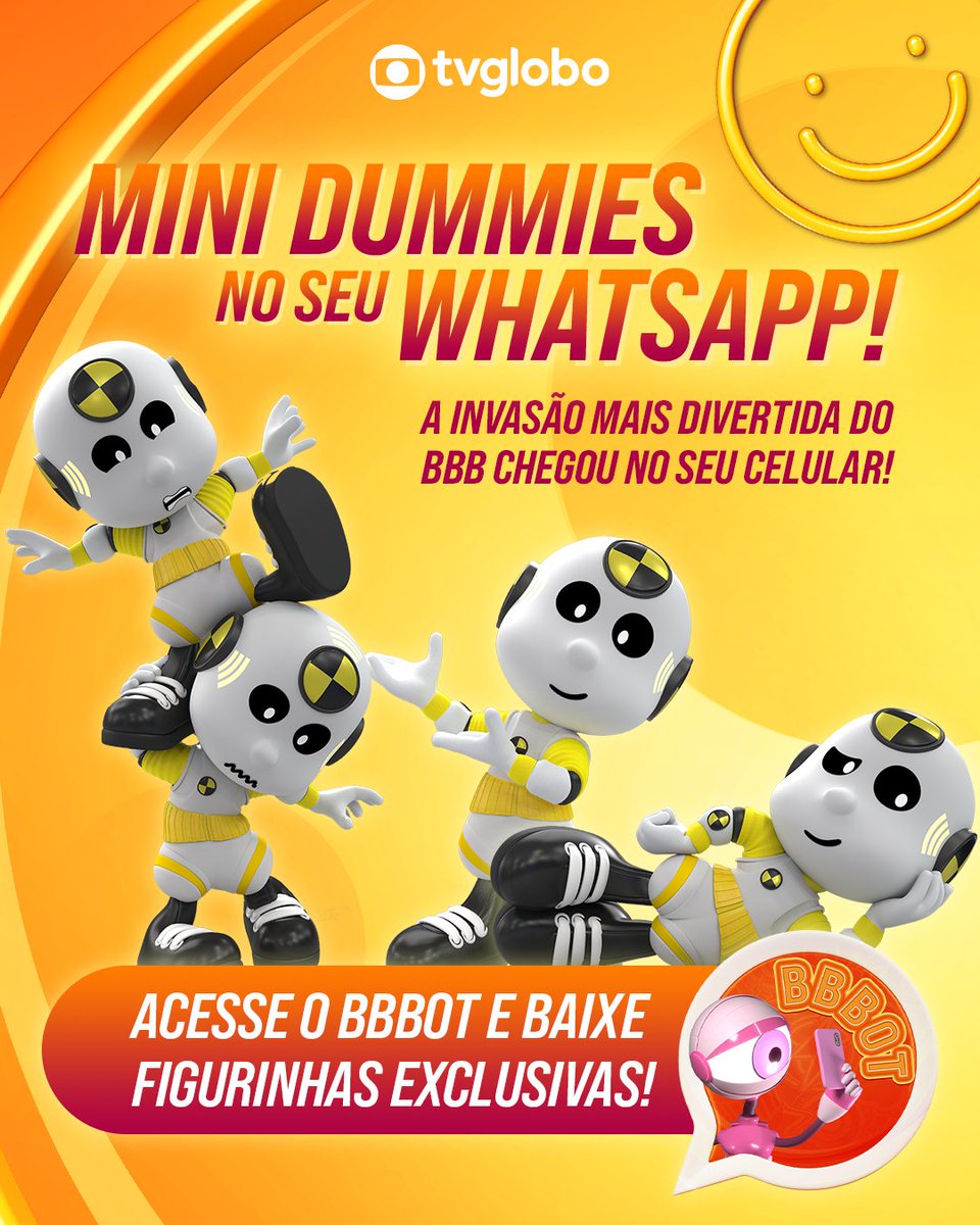 tvglobo's tweet image. QUEM QUER OS MINI DUMMIES? Vem buscar o seu no #BBBot! 📲 Colecione figurinhas exclusivas do #BBB25 para suas conversas! Acesse 👉glo.bo/5k2li6g #RedeBBB
