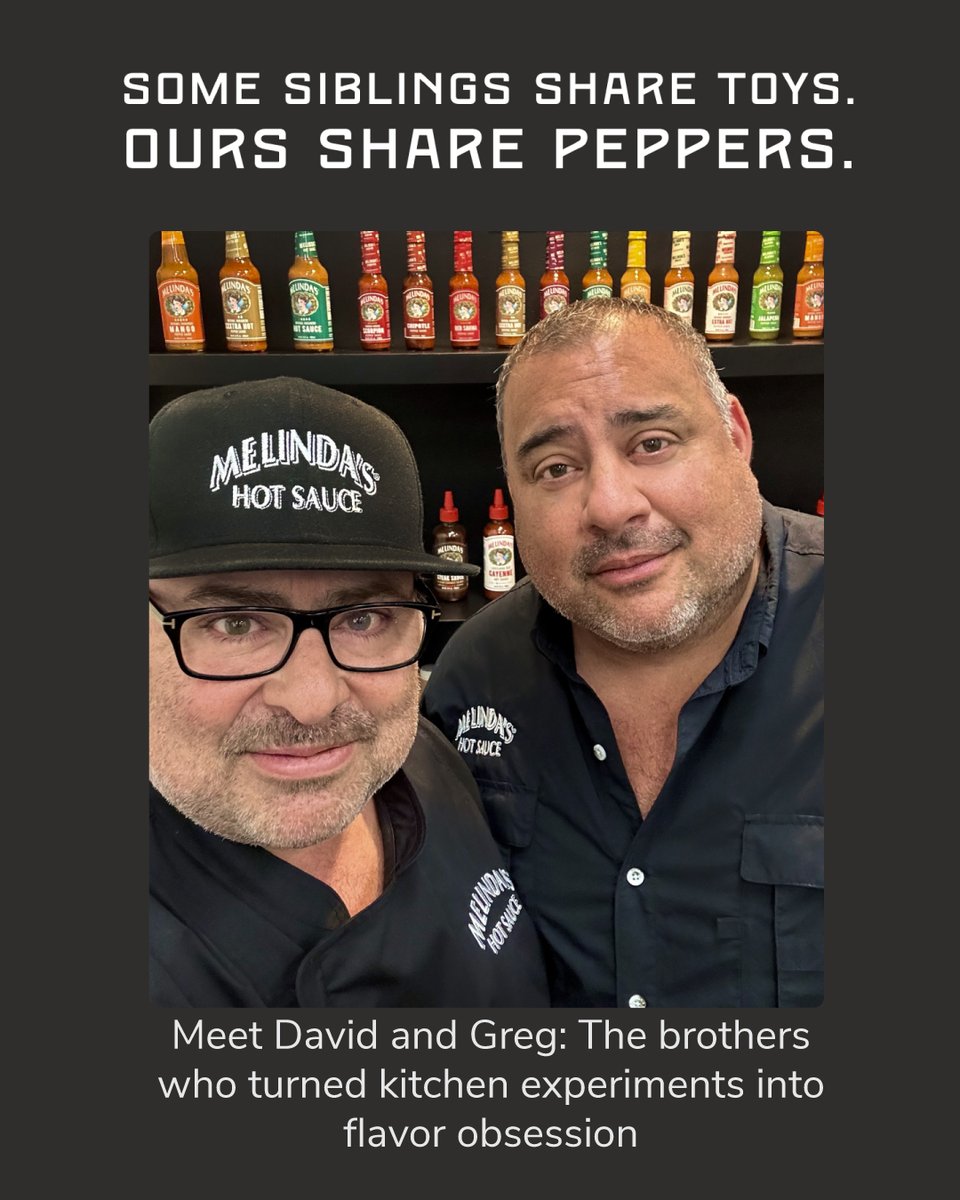 melindasfoods's tweet photo. Happy #NationalSiblingsDay to the original sauce brothers! 🔥 So grateful for these two legends who founded Melinda’s and brought the heat to tables everywhere. After all these years, they still have different favorite sauces.
So the real question is… are you #TeamGreg or #TeamDavid? 👀👇
#MelindasHotSauce #SiblingGoals #SpicySinceDayOne #CraftPepperSauce #SetYourMouthOnFlavor