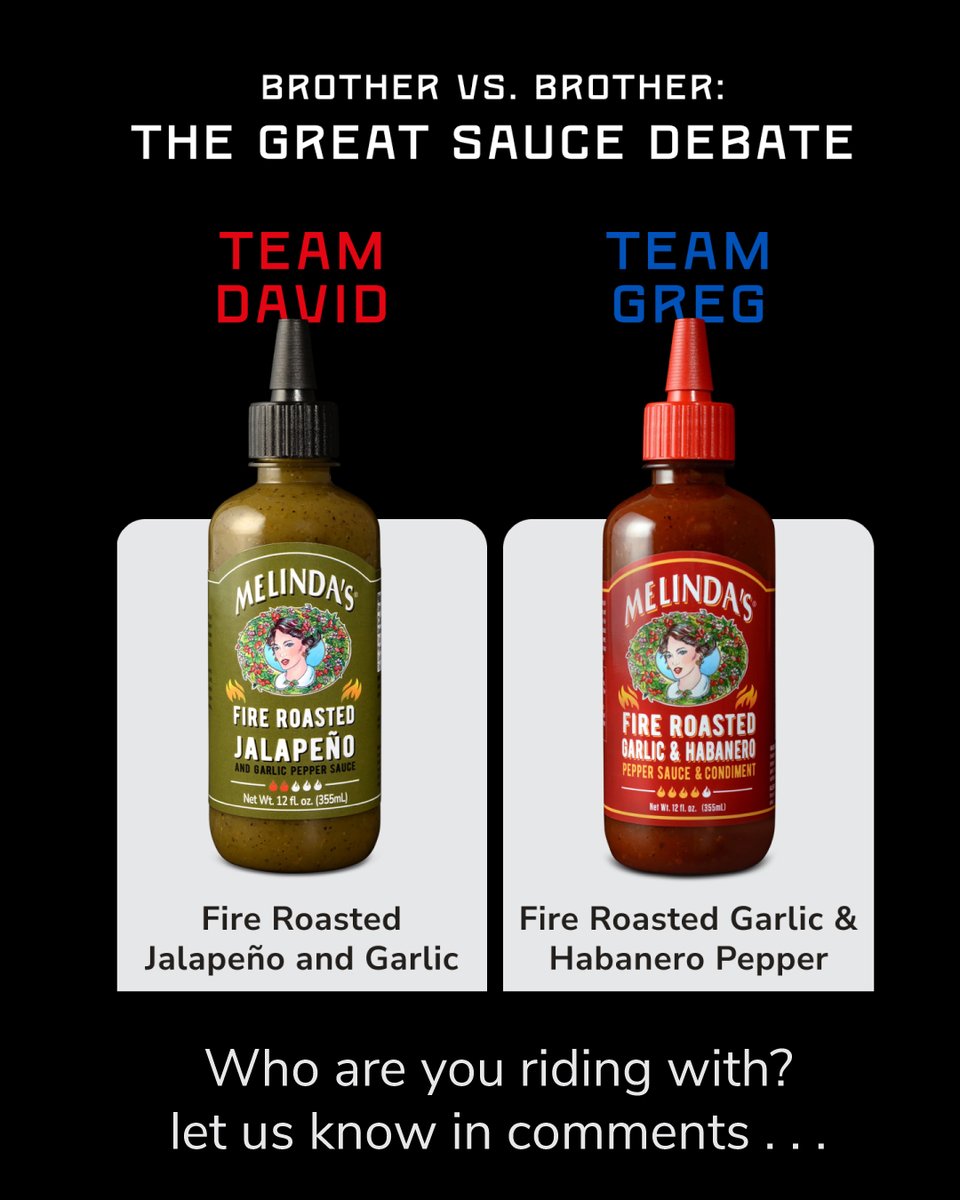 melindasfoods's tweet photo. Happy #NationalSiblingsDay to the original sauce brothers! 🔥 So grateful for these two legends who founded Melinda’s and brought the heat to tables everywhere. After all these years, they still have different favorite sauces.
So the real question is… are you #TeamGreg or #TeamDavid? 👀👇
#MelindasHotSauce #SiblingGoals #SpicySinceDayOne #CraftPepperSauce #SetYourMouthOnFlavor