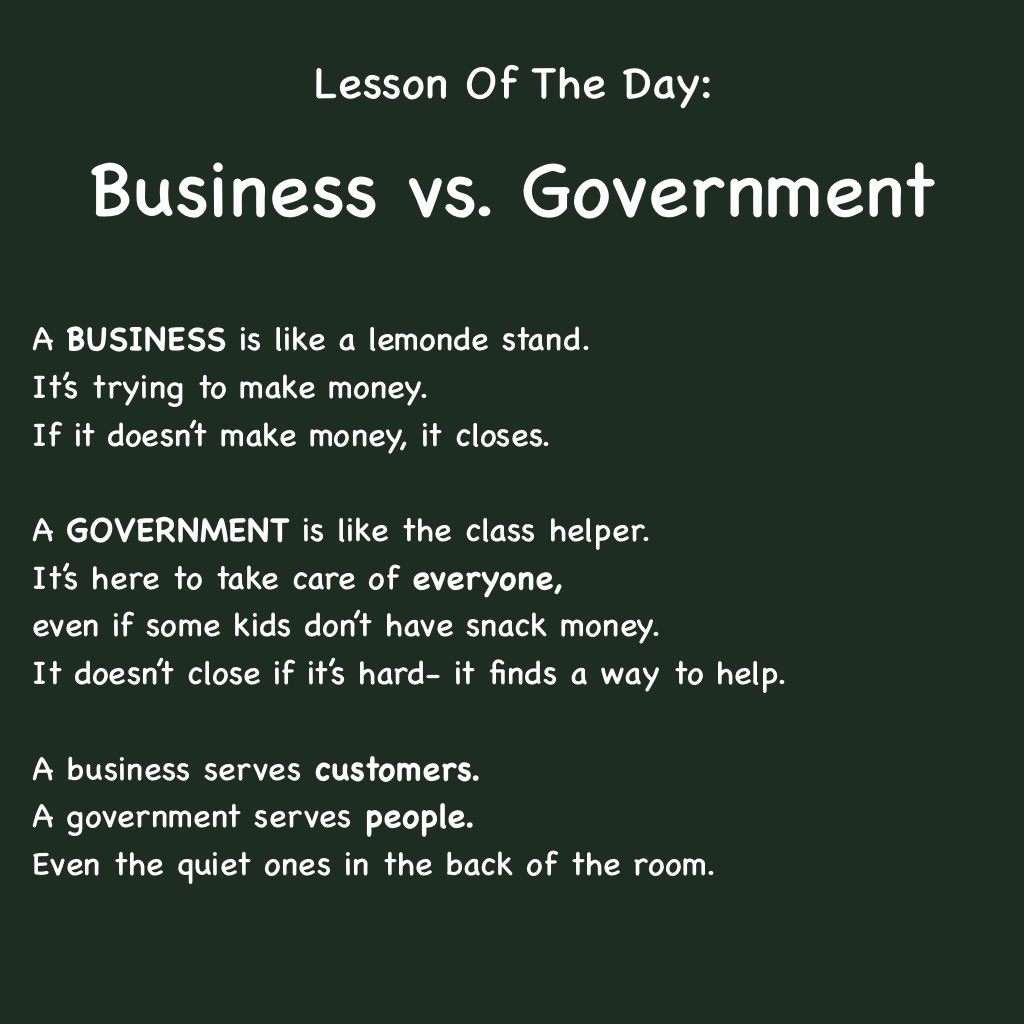 Kindercalling's tweet photo. Class, today we’re going to learn that governments aren’t businesses. https://t.co/clVGRb2f5u
