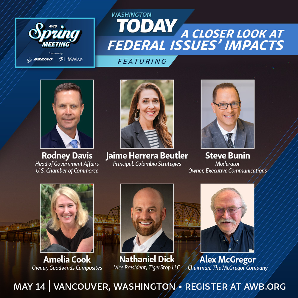awbolympia's tweet photo. With all the changes coming out of Washington, D.C., you can find clarity and insights as AWB brings together national experts and top state business leaders at our annual Spring Meeting, coming once again to Vancouver USA on May 14. 

Tickets: https://t.co/CGBoAcXcWh https://t.co/5qw7SabaS7
