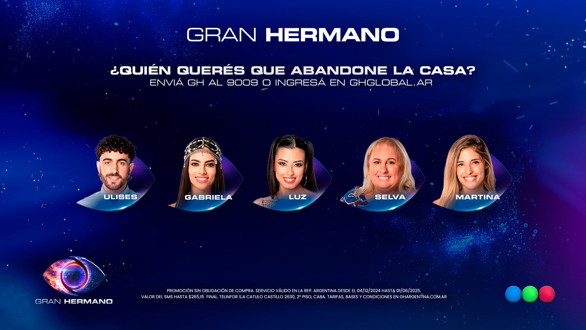 PLACA PARCIAL🔥 ¿Quién querés que abandone la casa?👁️

📲 Votá enviando GH al 9009 o en ghglobal.ar

👁️ Mirá #GranHermano en mitelefe.com/vivo y espiá la casa GRATIS las 24 horas por <a href="/DIRECTVLA/">DIRECTV LatinAmerica</a> <a href="/DGO_Latam/">DGO</a>