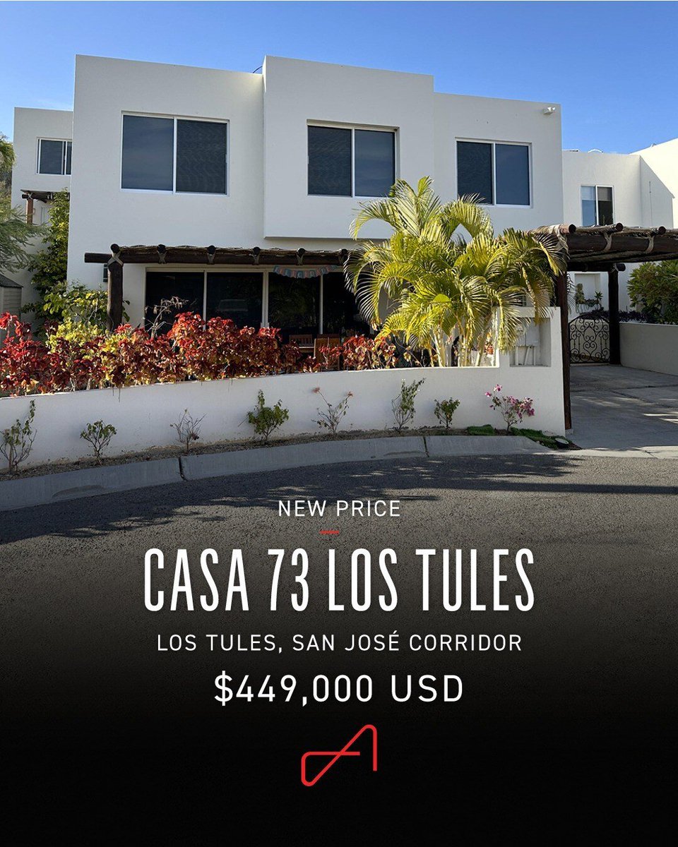 TheAgencyBaja's tweet photo. 🚨 NEW PRICE ALERT 🚨 Casa 73 Los Tules | Los Tules | San Jose Corridor. 
3 Bedrooms | 3 Bathrooms | MLS: 25-866
Welcome to Casa 73, a beautifully renovated three-bedroom, three-bath retreat in the scenic hills of El Tule. This elegant home blends modern design with Baja’s serene charm. Ideally located between Cabo San Lucas and San José del Cabo, it offers top-rated schools, hospitals, scenic trails, luxury resorts, and fine dining nearby. —Schedule a private showing. 
Listed by: Martin Posch | INQUIRE@THEAGENCYBAJA.COM