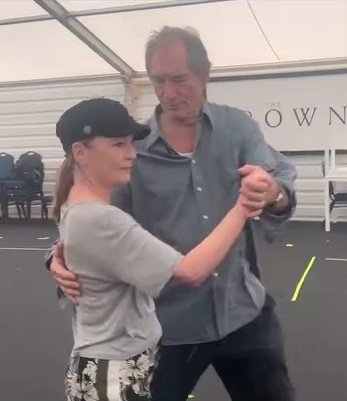 wolfoftheriver's tweet photo. lesley manville and timothy dalton rehearsing the dance scene between princess margaret and peter townsend vs the final product on screen in the crown season 5 💕 https://t.co/DNRsDigUeb