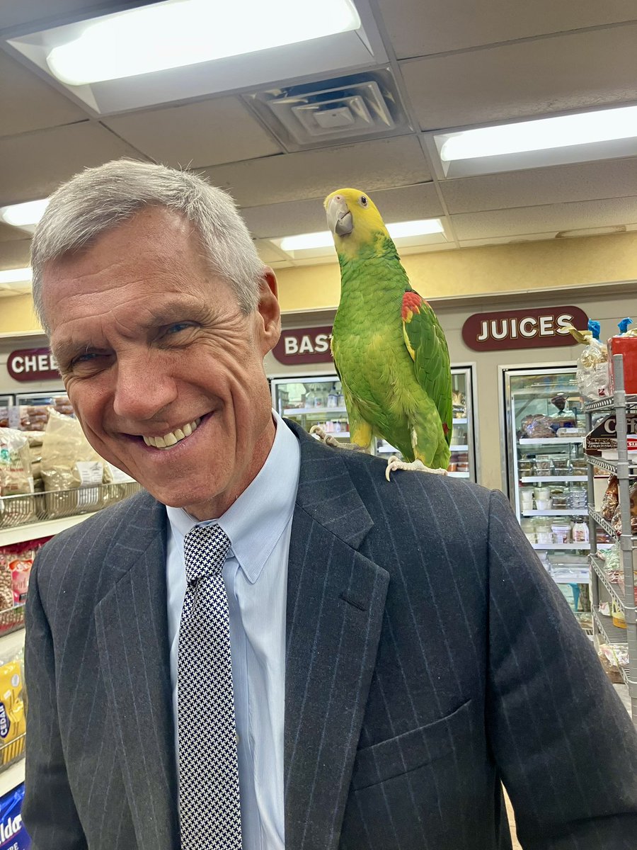 It’s been a great Thursday in the district! 

Had the opportunity to speak with MBTA GM Eng this morning at the WRCC Business + Government Forum. 

Afterwards, I stopped by Bahnan’s Bakery for lunch. Here I am with my new pal, Salem! 🦜