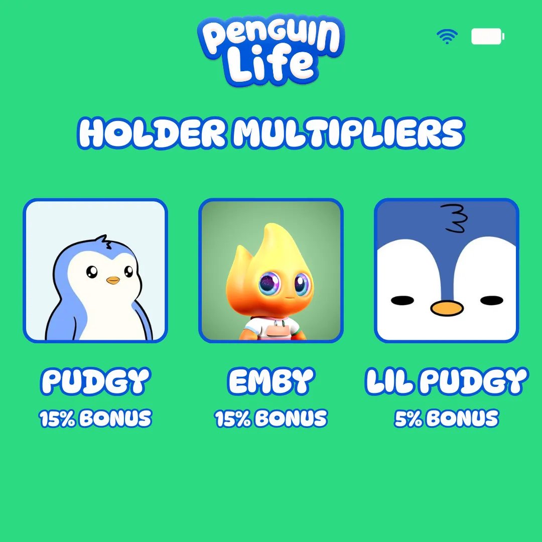 Holding certain NFTs gives you a leaderboard multiplier in Penguin Life.

Stack your advantage, play smarter, and rise faster.