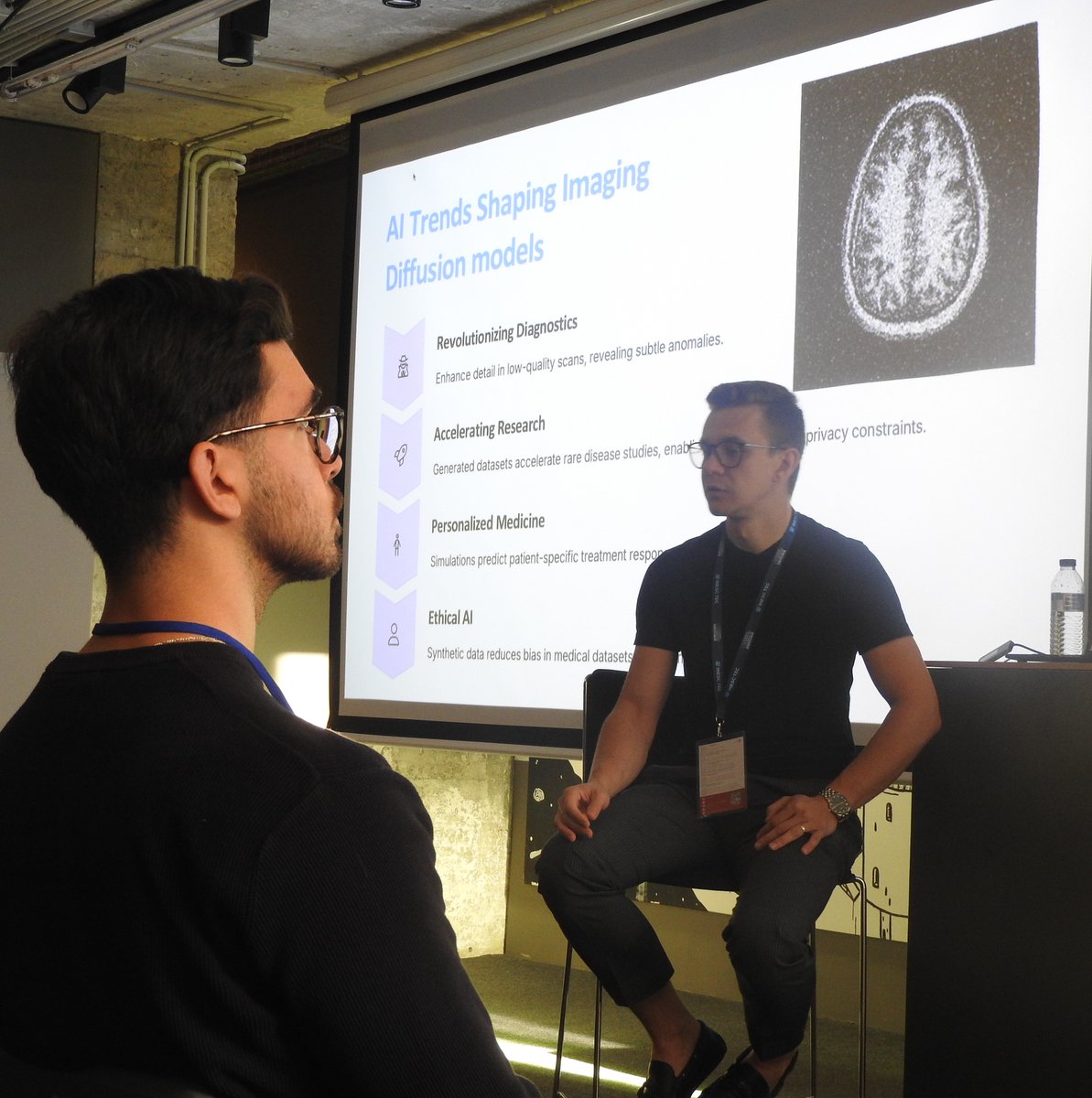INVICTA_School's tweet photo. Day 3 we learned about diffusion models for medical imaging with Cosmin Bercea🧠

We also had the chance to listen to an amazing AI Talk and Case Study by Luís Rosado and Ivo Façoco, from @FhP_AICOS, about Generating Synthetic medical images and the AISym4MED project🧪👁️

🧵[1/3] https://t.co/qzNkNAO5EP
