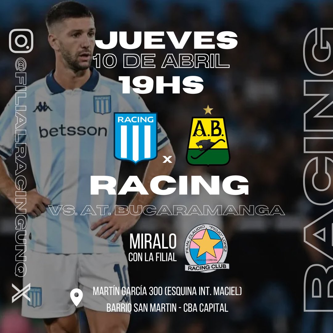 FilialRacingUnq's tweet photo. JUEVES CON J DE JUEGA LA ACADEEEE🙌🏼

Primer partido de local por la #CopaLibertadores, esta vez sin público pero hacemos de local en la sede, alentando todos juntos🫶🏻🩵

Recordá traer tus alimentos no perecederos o tu ayuda económica para seguir colaborando con #UnquilloSolidario https://t.co/qICKqaNVVO