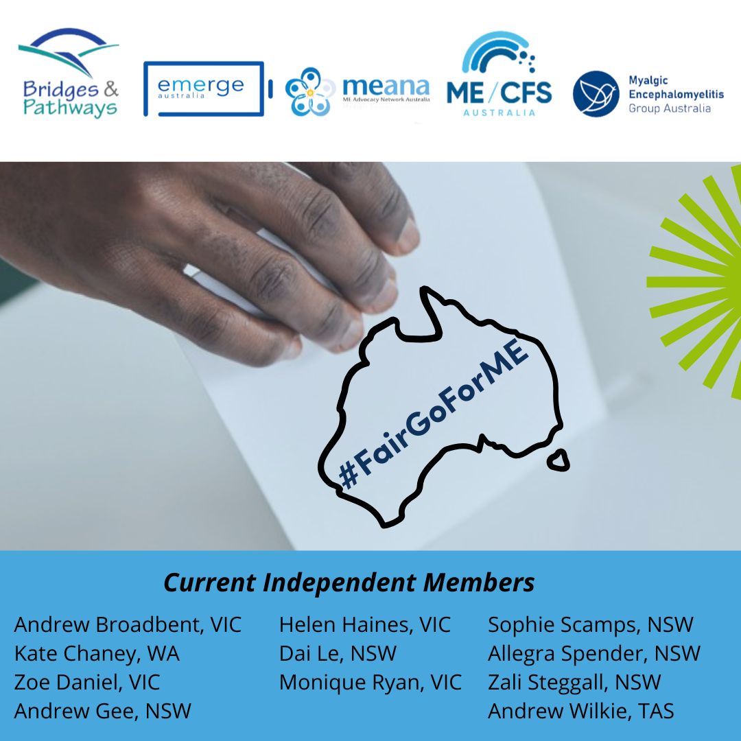 ME Group Australia (Rachel) (@megroupaust) on Twitter photo Help us get a #FairGoForME this election!
Tag your independent candidate & tell them you will vote for the candidate who will give people with #MECFS & #longCOVD a #FairGoForME! #AusVotes2025
#MyalgicEncephalomyelitis
<a href="/EmergeAus/">Emerge Australia</a> <a href="/mecfsaustralia/">ME/CFS Australia</a> <a href="/MEAdvNetAu/">ME Advocacy Network Australia (MEANA)</a> Help us get a #FairGoForME this election!
Tag your independent candidate & tell them you will vote for the candidate who will give people with #MECFS & #longCOVD a #FairGoForME! #AusVotes2025
#MyalgicEncephalomyelitis
<a href="/EmergeAus/">Emerge Australia</a> <a href="/mecfsaustralia/">ME/CFS Australia</a> <a href="/MEAdvNetAu/">ME Advocacy Network Australia (MEANA)</a>