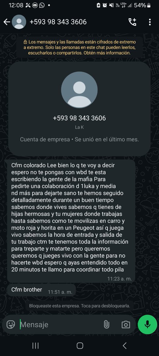 EmergenciasEc's tweet photo. #DenunciaCiudadana
#Vacunadores
Ayuden a bloquear y reportar este número que está extorsionando a varias familias https://t.co/genBU3s1oz