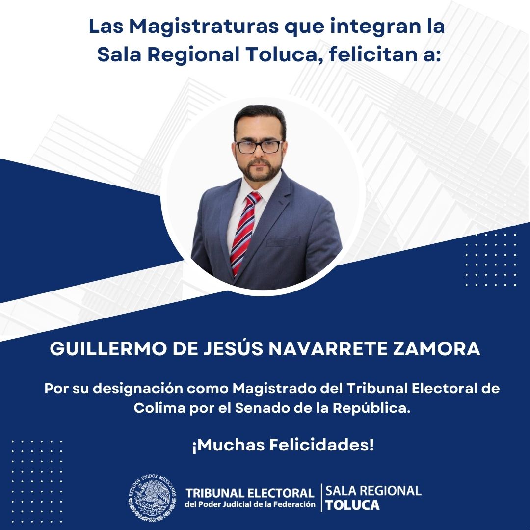 TEPJF_TOL's tweet photo. ⚖️Desde la @TEPJF_TOL felicitamos y damos la más cordial bienvenida a las nuevas Magistraturas designadas por el @senadomexicano para integrar el
@TEECOLIMA. Celebramos su compromiso con la #justiciaelectoral y les deseamos el mayor de los éxitos en esta nueva responsabilidad. https://t.co/u7C2z0Whqx