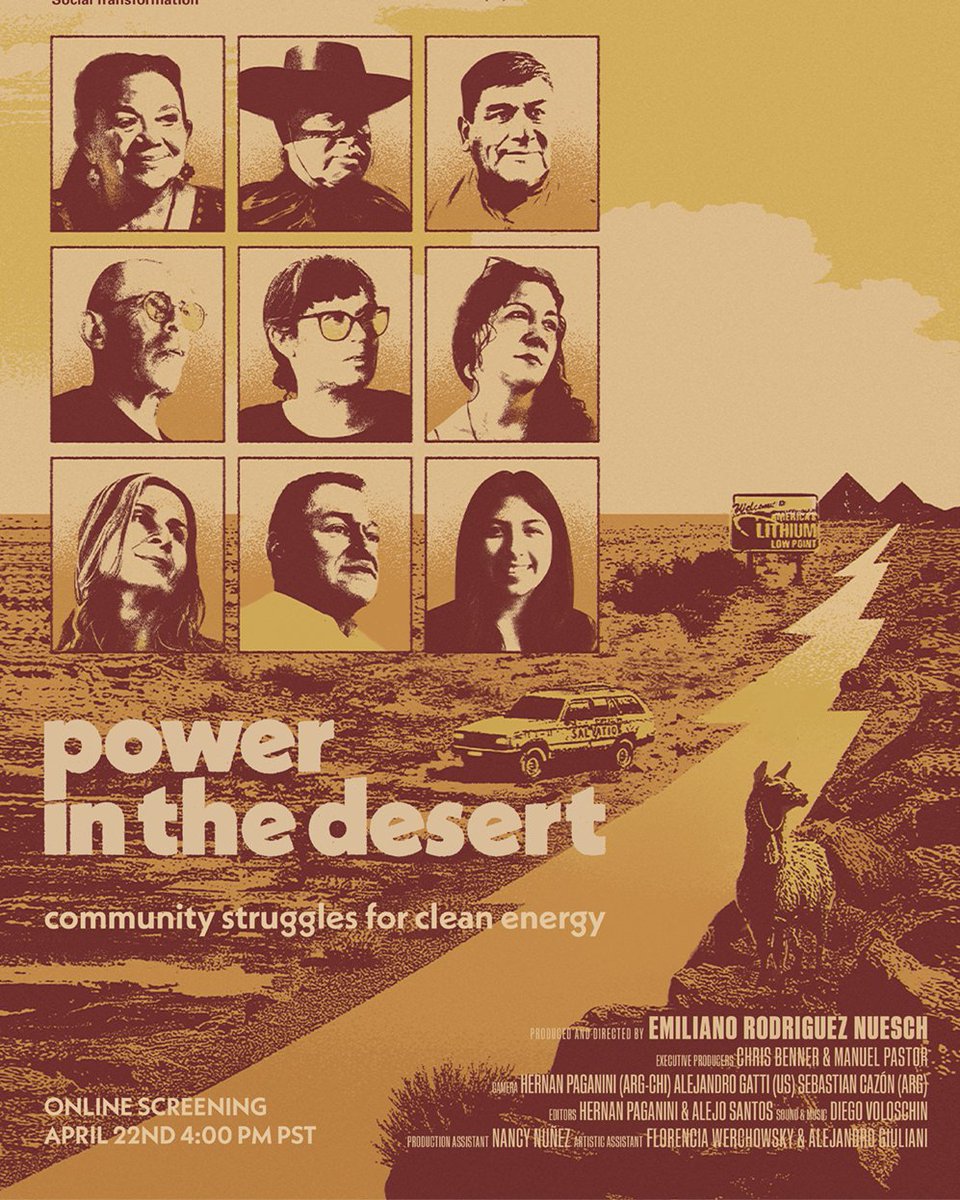 PacificoDRR's tweet photo. Three deserts. One mineral. A story about communities and our energy future

"Power in the Desert" - A documentary connecting California, Chile &amp; Argentina lithium landscapes

Premiere on #EarthDay
📅 April 22 | 4:00 PM PT
🔗 Register at https://t.co/lrgS5KPbSa

#PowerInTheDesert https://t.co/hwo2FZSxu1