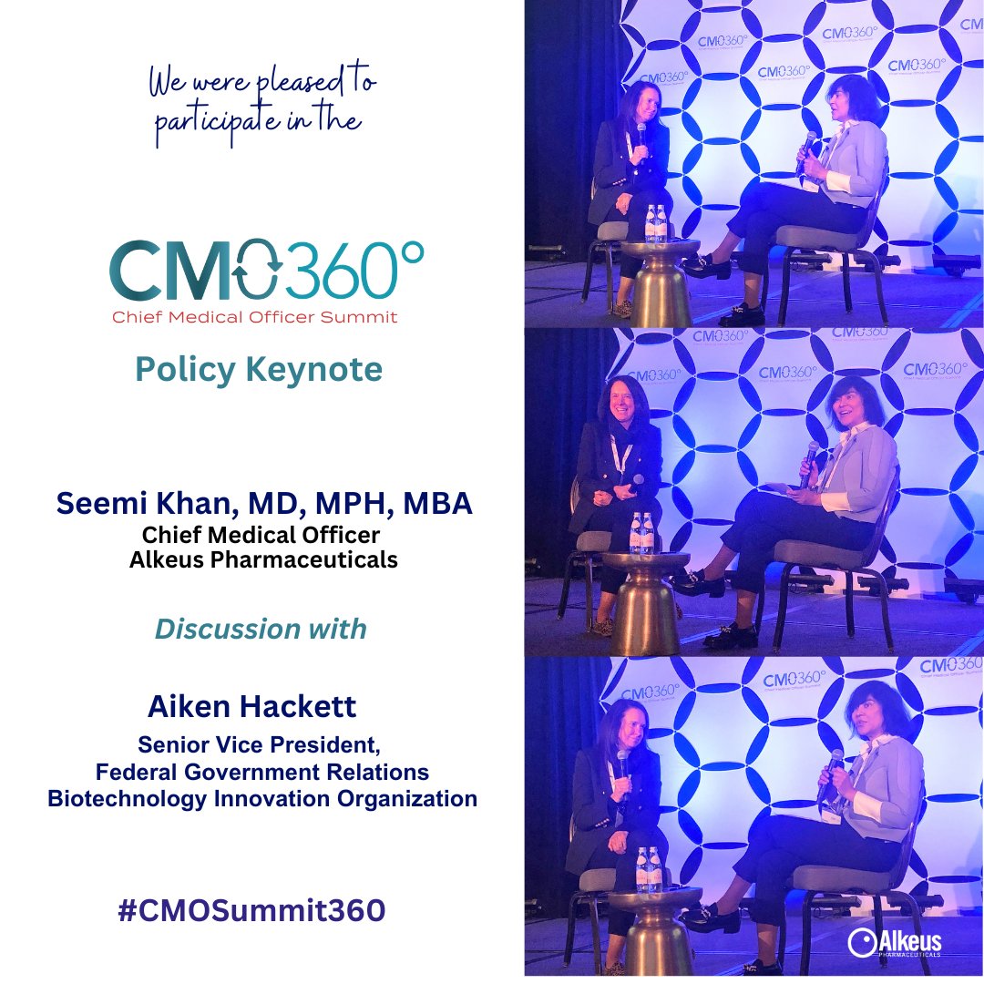 This week, Alkeus Chief Medical Officer Seemi Khan, MD, MPH, MBA, moderated the opening day Policy Keynote discussion with Aiken Hackett, SVP of Federal Government Relations at BIO, during the #CMOSummit360 held in Boston April 7 &amp; 8. 
cmosummit360.com
#AlkeusPharma