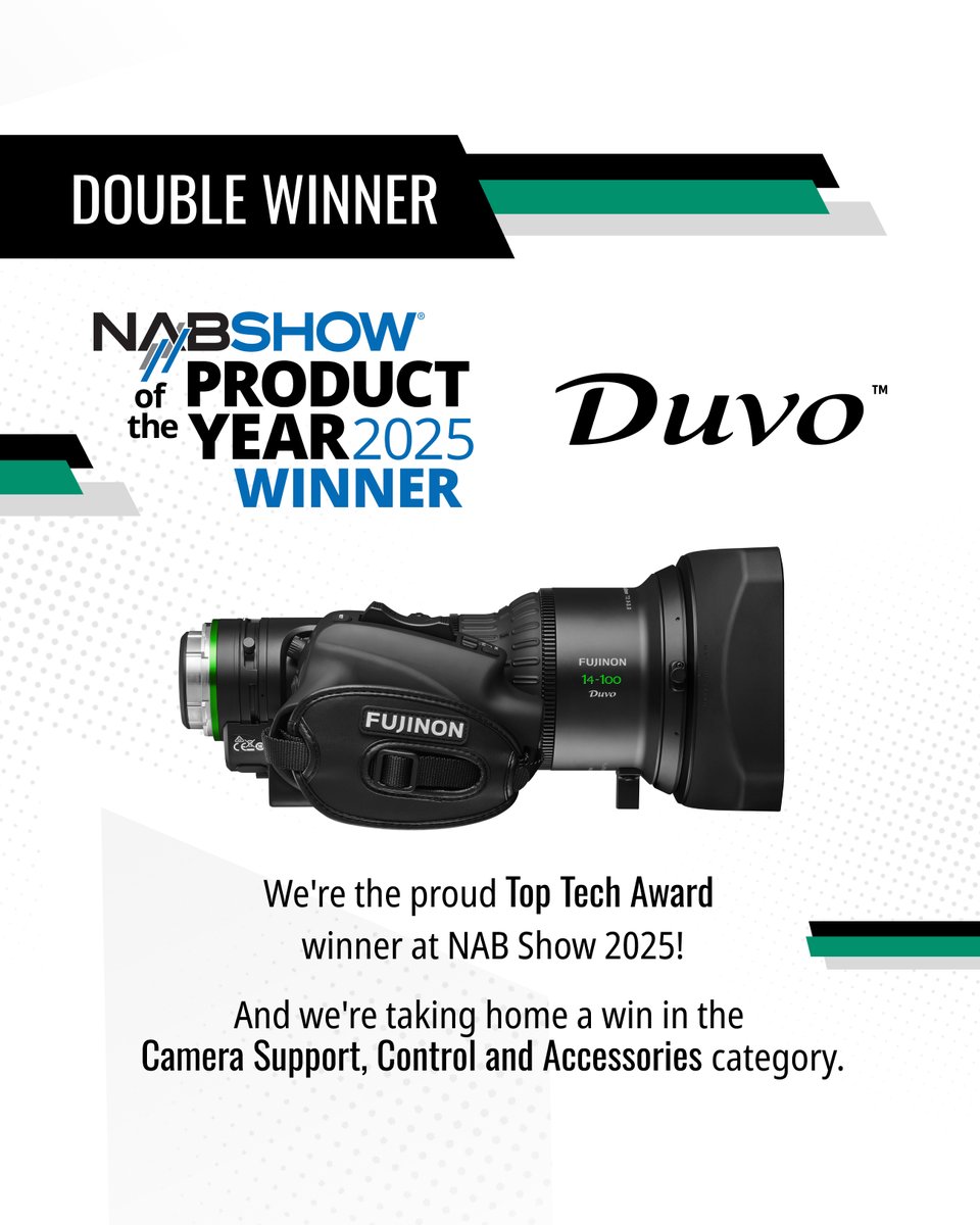 #NABShow 2025 was one for the books, only made better by FUJINON Duvo 14-100mm winning <a href="/NABShow/">NAB Show</a>'s Product of the Year TOP TECH AWARD, which was also awarded in the Camera Support, Control &amp; Accessories category! Thank you to the judges and to all who came by the Fujifilm booth!