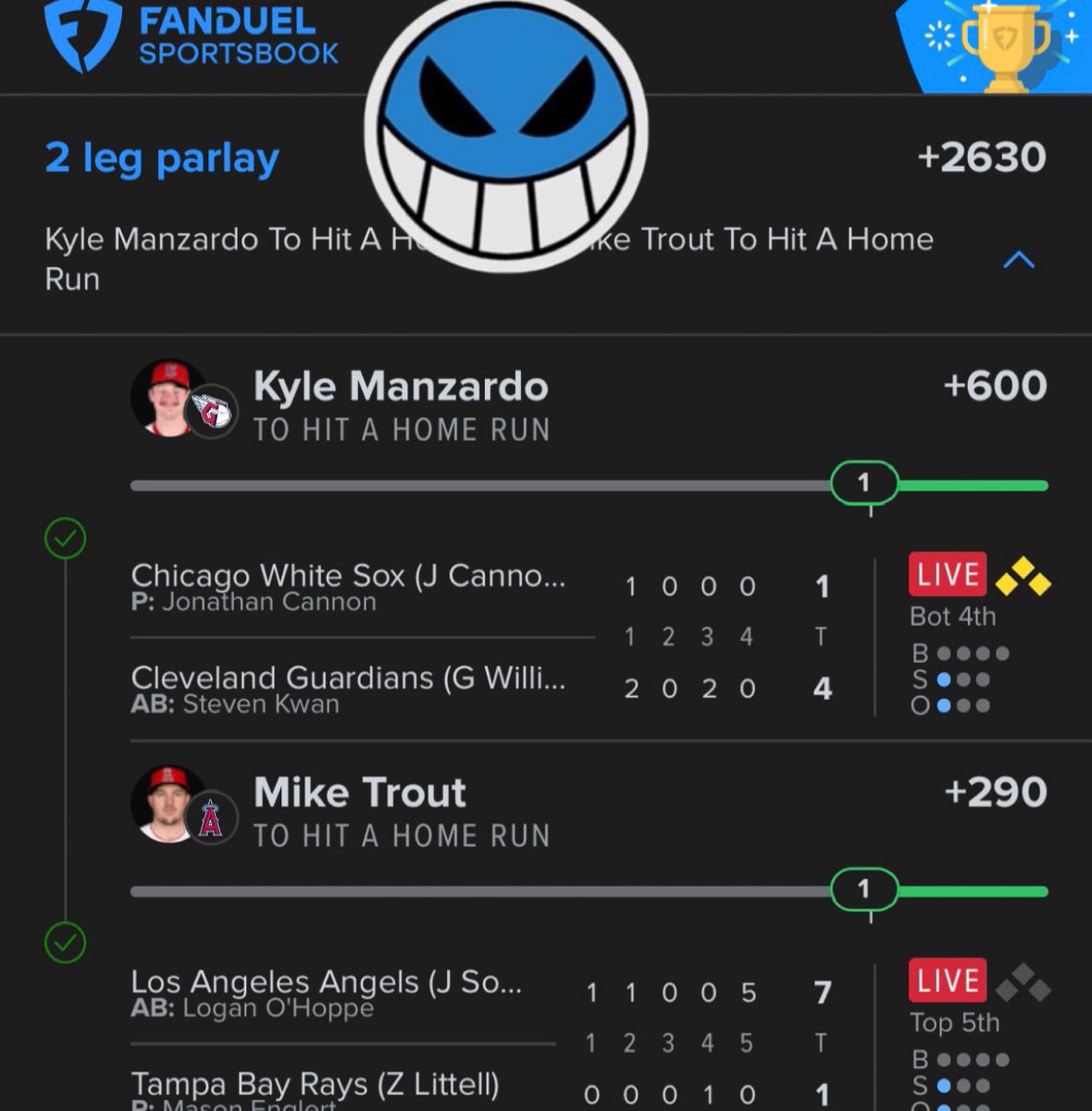 NextLevelBets_'s tweet image. BLESSING $200 to someone who LIKES+RTs❤️

Another one… HR KING back on a HEATER🔥👑 

Don’t need to spam QUALITY &amp;gt; QUANTITY‼️ Low volume… most can’t relate🤐

50% OFF ALL PLAYS⬇️⚾️
dubclub.win/r/p/pri-z2hdd/…