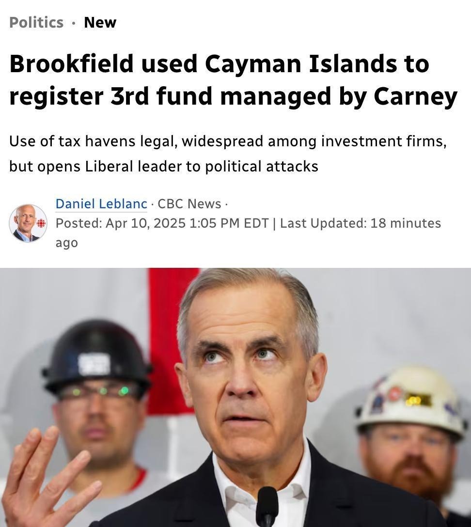 While Carney's Liberals hiked taxes on you, he dodged his taxes by stashing his billions in not one but TWO tax havens - the latest we know being the Cayman Islands.

A new Conservative government will crack down on tax havens and bring the money home to cut your taxes — For a
