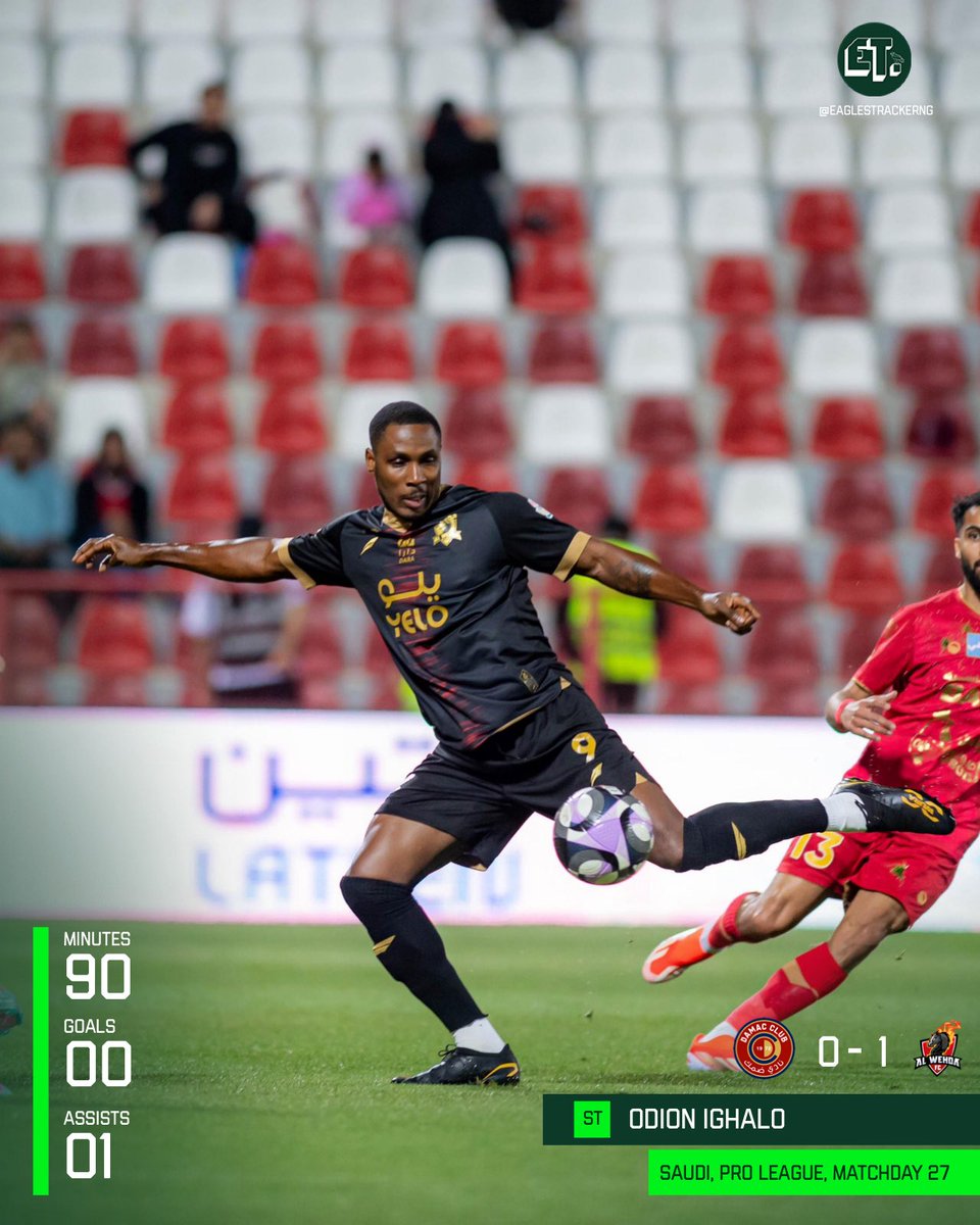 ETMediaNG's tweet photo. Uncle Jude delivers! Odion Ighalo's @ighalojude assist seals a narrow win for Al Wehda against Damac in the Saudi Pro League! ๐
#SaudiProLeague #AlWehda #OdionIghalo https://t.co/q2xOzXabRM