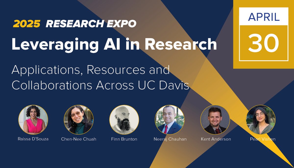 Join us for this panel discussion to learn about our newest AI research centers, the Aggie AI ecosystem, and how students are driving innovation and collaboration. ⏰10- 10: 45 
Register today to reserve your spot for the annual <a href="/ucdavis/">UC Davis</a> Research Expo 👉 bit.ly/42ELZ19